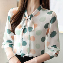 2021 casual dot chiffon blusa de manga comprida camisas femininas gravata borboleta com decote em v blusa feminina topos feminino c31 2024 - compre barato