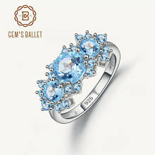 Женское кольцо с изумрудом GEM'S BALLET, кольцо с натуральным небесно-голубым топазом и камнем на 925 пробы 2024 - купить недорого