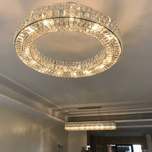 Fkl lustre redondo de cristal, luminária led retangular para sala de estar, quarto, hotel, casa, área de jantar 2024 - compre barato
