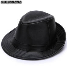 Shaluotaotao tendência chapéu de couro genuíno para homens outono inverno moda qualidade fedoras elegante panamá sombrero jazz chapéus 2024 - compre barato