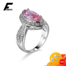 Anillos de plata 925 para mujer, joyería de forma ovalada, anillo de dedo de piedras preciosas de circonita rosa para mujer, accesorios de compromiso de boda al por mayor 2024 - compra barato