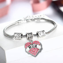 Fashion Crystal Bracelets Love Heart Pink Rhinestone Brand Charm Bracelet Mom Sister Pendant Family Women Jewelry Gift 2024 - buy cheap