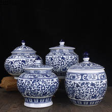 Handicraft Ceramic Vases Round Storage Jar Tea Caddy Classical Painted Blue and White Porcelain Tabletop Vase Vintage Home Decor 2024 - buy cheap