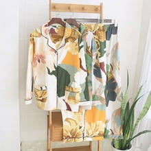 Miss Cotton Pajamas Spring  Autumn Lapel Cardigan Long Sleeve 2-piece Set Plus Size Home Service Women's Yellow Sleeping Clothes 2024 - buy cheap
