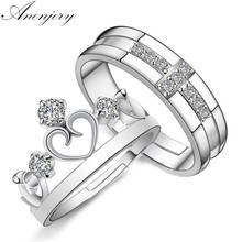 ANENJERY-anillos de plata de ley 925 para mujer, joyería de boda, corona, Cruz, cristal, Circonia cúbica, para el Día de San Valentín, S-R21 2024 - compra barato