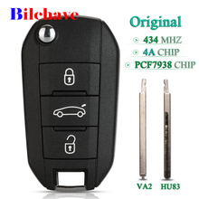 Chave de carro bilchave original com 3 botões, 434mhz 4a pcf7938, chip remoto inteligente para citroen c4 cactus hella com lâmina hu83/va2 2024 - compre barato