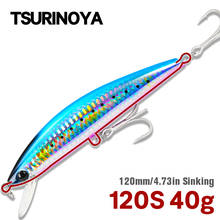 TSURINOYA 120S Sinking Minnow 12cm 40g DW37 Saltwater Hard Boat Fishing Lure Artificial Minnow Bait with Treble Hooks Wobblers 2024 - купить недорого