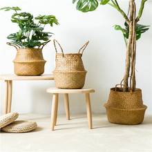 Folding Flower Pot Plant Straw Storage Seagrass Baskets Flower Vase Handmade Hanging Basket Flower Home Decor 2024 - buy cheap