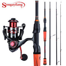 Sougayilang vara de pesca giratória, portátil, 4 seções de fibra de carbono e 13 + 1bb, carretel giratório, combo de pesca em viagem, 1.8m, 2.1m, 2.4m 2024 - compre barato