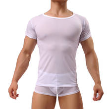 New Man Undershirt/Men Sexy Mesh Sheer Basic Shirts/Male Mesh Breathable O-neck Gay Short Sleeves Slimming Undershirts Inner Top 2024 - buy cheap