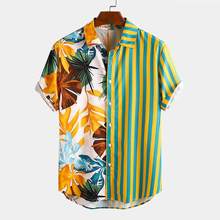 Fashion Men Hawaiian Shirt Short Sleeve Streetwear Print Striped Patchwork Summer Chic Blouse 2022 Beach Camisas 2024 - buy cheap