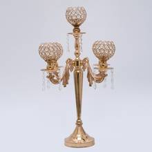 Candelabro de cristal de 5 brazos de H62cm * W34cm, centro de mesa de boda, color dorado 2024 - compra barato