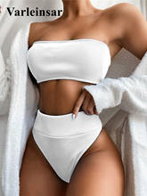 Bikini Bandeau de cintura alta para mujer, bañador Sexy, conjunto de Bikini de dos piezas, traje de baño sin tirantes, V2331, 2021 2024 - compra barato