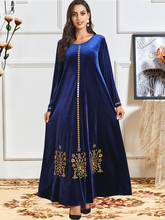 Женское бархатное платье-макси, Длинное свободное платье трапециевидной формы с вышивкой, в мусульманском стиле 2024 - купить недорого