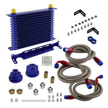 Enfriador de aceite de transmisión de motor UNIVERSAL, AN-10AN de 15 filas, azul + KIT de reubicación de filtro 2024 - compra barato