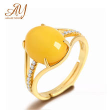 Anillos Yuzuk de plata 925 para mujer, joyería fina, anillo de ámbar amarillo Natural, tamaño ajustable, regalo de boda 2024 - compra barato