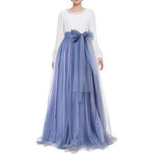 Women Long Skirt High Waisted Puffy A Line Tulle Skirt Wedding Bridesmaid Skirt with Bowknot Belt Faldas Saias Femininas Jupe 2024 - buy cheap