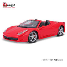 Bburago-vehículo de aleación de lujo Ferrari 458 ITALIA, escala 1:24, coches fundidos a presión, colección de juguetes, regalo 2024 - compra barato