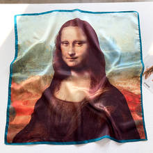 Vintage Da Vinci Oil Painting Square Scarf Mona Lisa Print Bandana Silk Neckerchief Femme Head Hair Scarves Foulard New 53*53cm 2024 - buy cheap