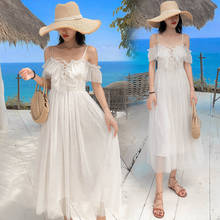 Long Apricot Women Straps Dress Summer Off Shoulder Backless Elegant Fairy Casual Vacation Beach Party Dress Korean Runway 2022 2024 - buy cheap