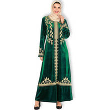 Women Velvet Embroidery Abaya Muslim Dress Long Sleeve Kaftan Arab Robe Dubai Turkey Caftan Islamic Clothing Ramadan Warm Gown 2024 - buy cheap