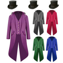 Halloween Costume 4XL PLUS SIZE Men's Steampunk Vintage Tailcoat Jacket Gothic Victorian Frock Coat Uniform With Magic Hat 2024 - buy cheap