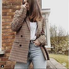 Women's Autumn and Winter Blazer Women's European and Beautiful Blazer New Plaid Double-breasted Jacket Blazer Plaid Streetwear 2024 - buy cheap