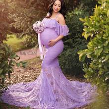 Кружевное платье для беременных с оборками, элегантное платье без Плеч, Русалка, платье для беременных, реквизит для фотосъемки будущей мамы 2021 2024 - купить недорого