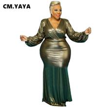 CM.YAYA Gilding V-neck Lantern Long Sleeve Floor Lenght Dress for Women Sexy Club Plus Size S-5XL Maxi Dresses Pencil Vestidos 2024 - buy cheap