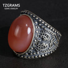 Anillo de plata 925 auténtica para mujer, anillo ovalado de piedras preciosas de ónix rojo, joyería de diseñador de lujo ajustable, tipo de apertura personalizado 2024 - compra barato