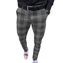 Calças masculinas moda casual inteligente roupas masculinas xadrez lápis calças finas meados de cintura jogger calças casuais para homem 2024 - compre barato