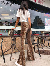 Hugcitar High Waist Leopard Print Flare Leggings 2021 Autumn Winter Women Fashion Sexy Bodycon Trousers Club Pants 2024 - buy cheap