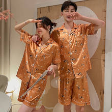 New Short Sleeve Silk Pajamas Women Man Lovers Summer Lounge Set Girls Sleepwear 2Piece Pyjamas Couple Pijamas Suits Nightwear 2024 - buy cheap