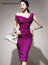 New Elegant Purple Formal Party Dress Sexy Slash Neck One-shoulder Slim Slit Sheath Bodycon Hips Pencil Dresses Women 2024 - buy cheap