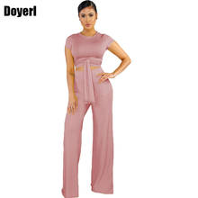 Women 2 Piece Set Top and Pants Casual Women Set Summer Clothes 2022 Front Tie Crop Top Wide Leg Long Pants Set Tracksuit Suit 2024 - buy cheap