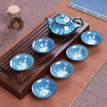 Conjunto de bule de chá kung fu tenmoku fish, porcelana de chá divertido, conjunto de bule para chá de zisha, 1 bule + 6 copos 2024 - compre barato
