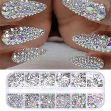 Pedras preciosas 3d ab para unhas, glitter para unhas, cristal de strass, vidro acrílico para arte de unha, decoração para unhas, 12 caixa/conjunto 2024 - compre barato