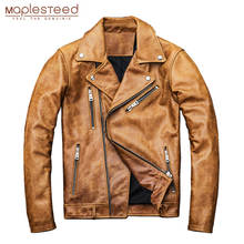 Natural Oil Wax Calf Skin Jackets Men Leather Jacket Thick Turn Down Collar Yellow Brown Men's Skin Coat Winter M098 2024 - buy cheap