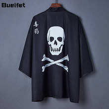 Cárdigan con estampado de calavera para hombre, Kimono japonés tradicional, Harajuku, ropa de calle, Haori, Obi, ropa asiática, Kimono samurái 2024 - compra barato