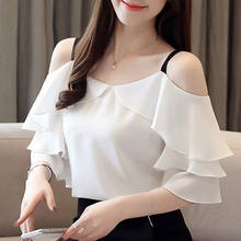 off shoulder top white chiffon blouse womens tops and blouses blusas mujer de moda 2020 summer short sleeve women shirts B256 2024 - buy cheap