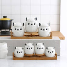 Ceramic Storage Tank Cute Owl Seal Cans Tea Pot Salt Shaker Kitchen Seasoning Tools Household Seasoning Jar Natural Bamboo Wood 2024 - buy cheap