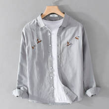 New Designer Embroidery Linen Brand Shirt Men Long Sleeve Casual Gray Fashion Tops Clothing Overhemd Chemise Camisa Masculina 2024 - buy cheap