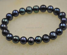 Genuine 9mm black cultured freshwater pearl bracelet 2024 - buy cheap