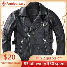 Chaqueta de cuero genuino para hombre, abrigo ajustado de estilo motociclista americano, 4XL talla grande, color negro, otoño, 2021 2024 - compra barato