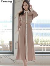 Elegant Women Solid Long Shirt Dress With Belt Office Lady Korean Style Long Sleeve Midi Dress Female Fashion Vestdios 2024 - buy cheap