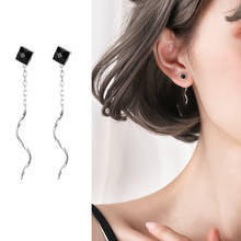 Silver Color Black Square Dangle Earring Wave Long Tassels Earrings Women Jewelry Fashion Charm Earrings 2024 - buy cheap
