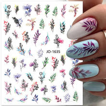 3D Nail Stickers Green Palm Leaves Geometric Lines Nail Art Decals Floral Leaf Summer Sliders Manicure Nail Tips Decoration 2024 - compre barato