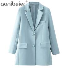 Aonibeier azul das mulheres lila blazers e jaquetas trabalho senhora do escritório terno outono solto único breasted casual sólido feminino blazer casaco 2024 - compre barato