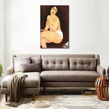 Canvas Art Nude Sitting on a Divan Handmade Amedeo Modigliani Oil Painting Portrait Beautiful Woman Artwork Bathroom Wall Decor 2024 - buy cheap