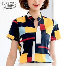 fashion woman blouses 2021 short sleeve Chiffon women blouse shirt striped v-neck office blouse womens tops and blouses 3521 50 2024 - buy cheap